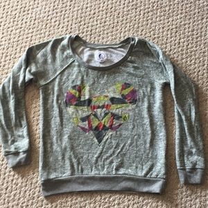 Volcom surf heart Crewneck sweatshirt crop shirt gray skater top